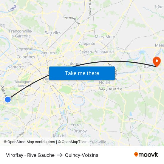 Viroflay - Rive Gauche to Quincy-Voisins map