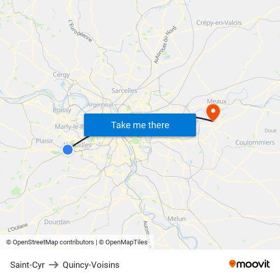 Saint-Cyr to Quincy-Voisins map