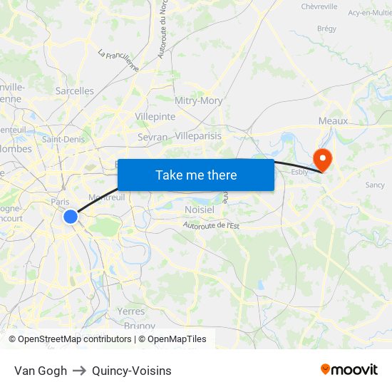 Van Gogh to Quincy-Voisins map