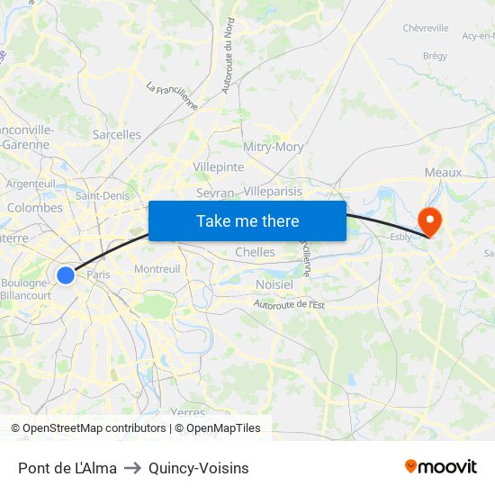 Pont de L'Alma to Quincy-Voisins map