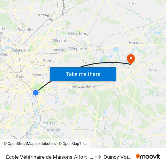 École Vétérinaire de Maisons-Alfort - Métro to Quincy-Voisins map