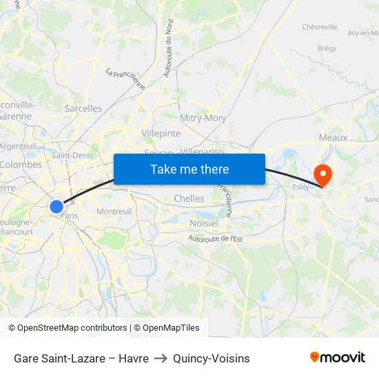 Gare Saint-Lazare – Havre to Quincy-Voisins map