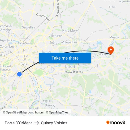Porte D'Orléans to Quincy-Voisins map