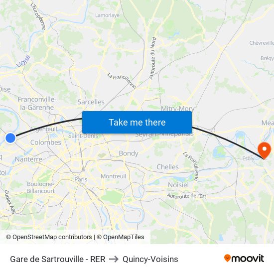 Gare de Sartrouville - RER to Quincy-Voisins map