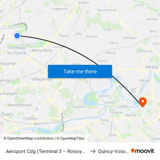 Aéroport Cdg (Terminal 3 – Roissypôle) to Quincy-Voisins map