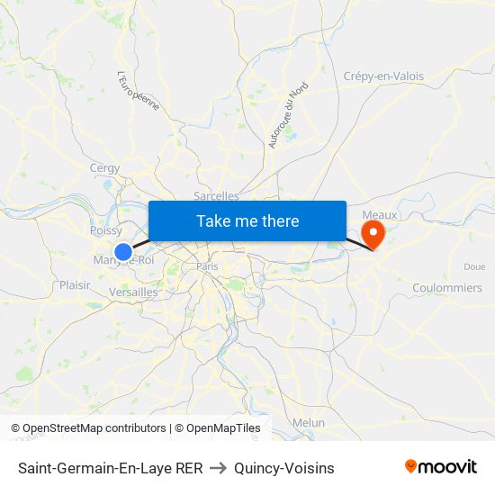 Saint-Germain-En-Laye RER to Quincy-Voisins map