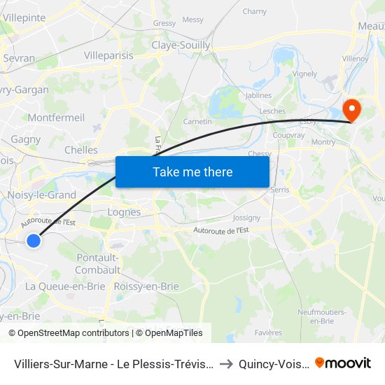 Villiers-Sur-Marne - Le Plessis-Trévise RER to Quincy-Voisins map