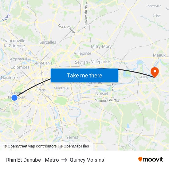 Rhin Et Danube - Métro to Quincy-Voisins map