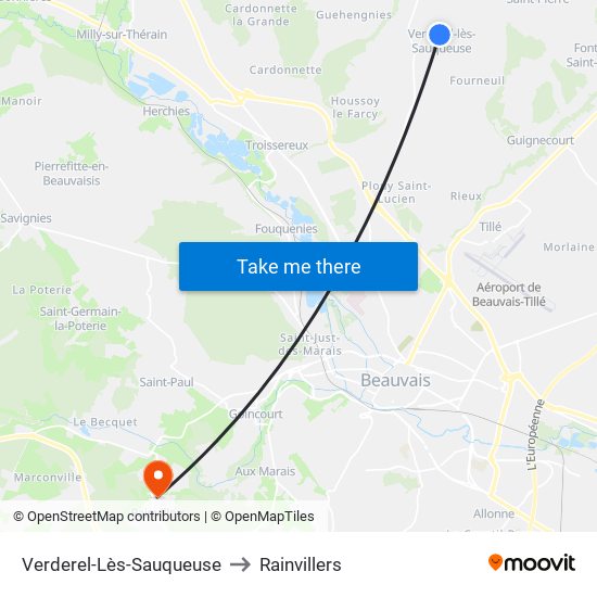 Verderel-Lès-Sauqueuse to Rainvillers map