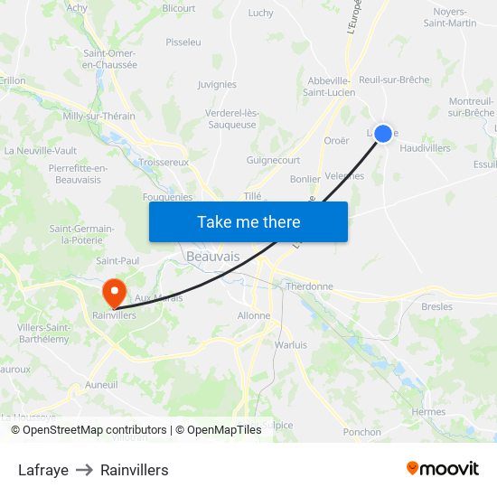 Lafraye to Rainvillers map