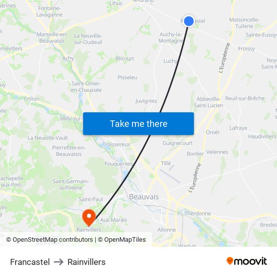 Francastel to Rainvillers map