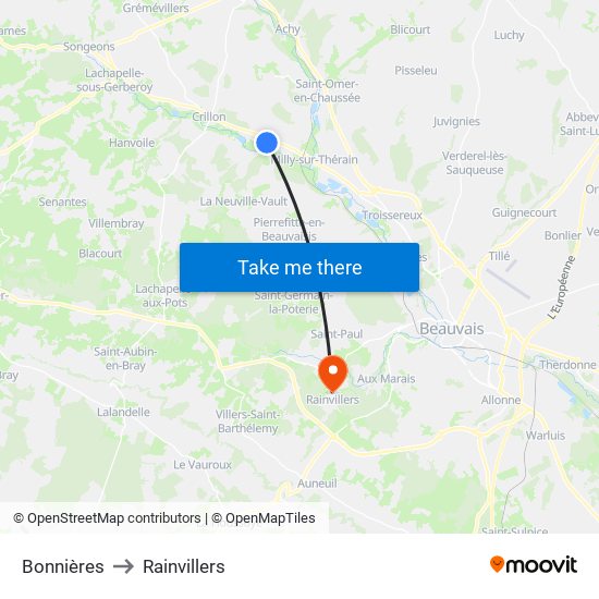 Bonnières to Rainvillers map