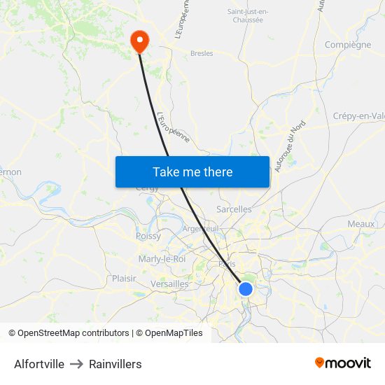 Alfortville to Rainvillers map