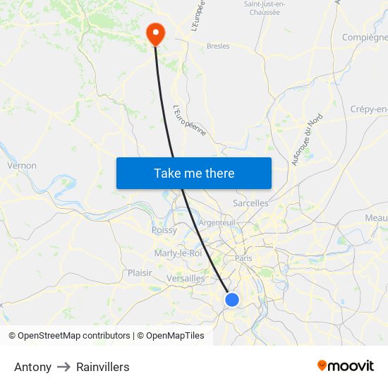 Antony to Rainvillers map