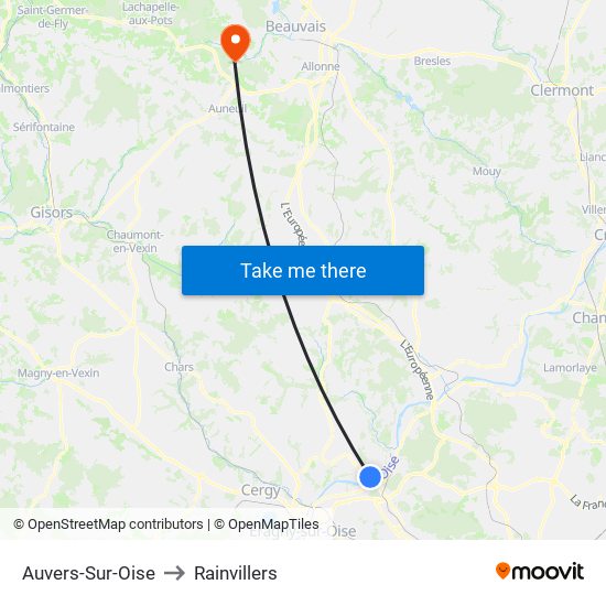 Auvers-Sur-Oise to Rainvillers map