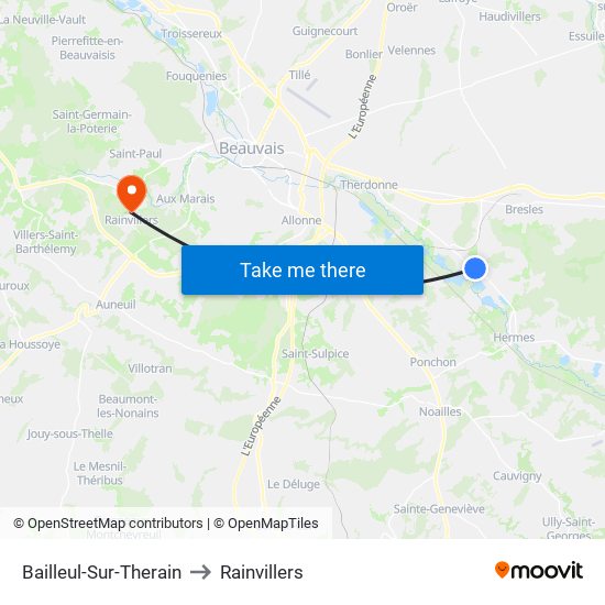 Bailleul-Sur-Therain to Rainvillers map