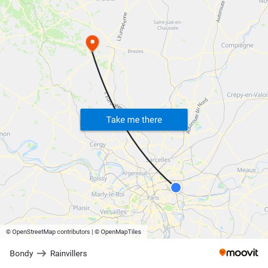 Bondy to Rainvillers map