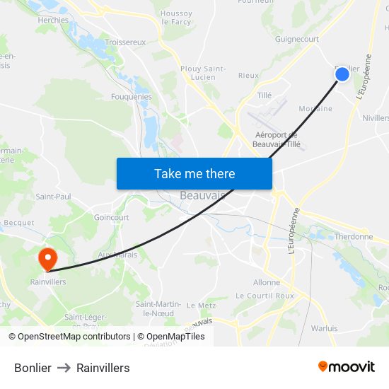 Bonlier to Rainvillers map