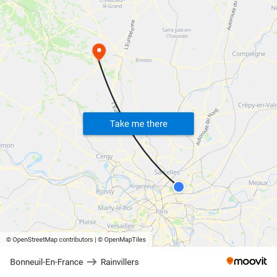 Bonneuil-En-France to Rainvillers map