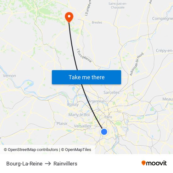 Bourg-La-Reine to Rainvillers map