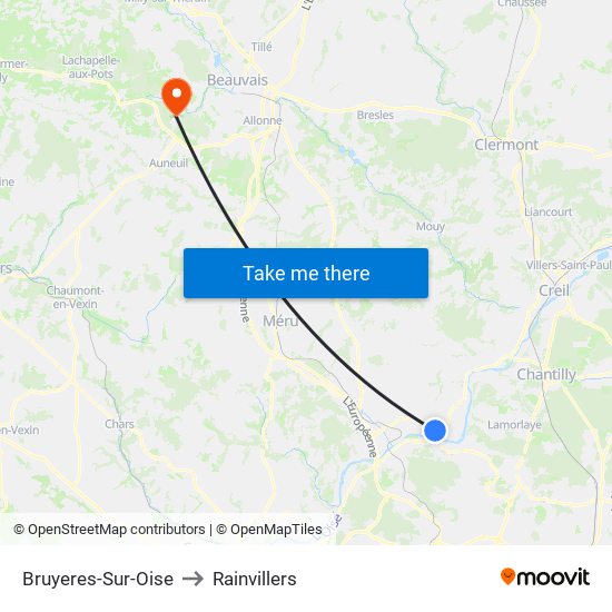 Bruyeres-Sur-Oise to Rainvillers map