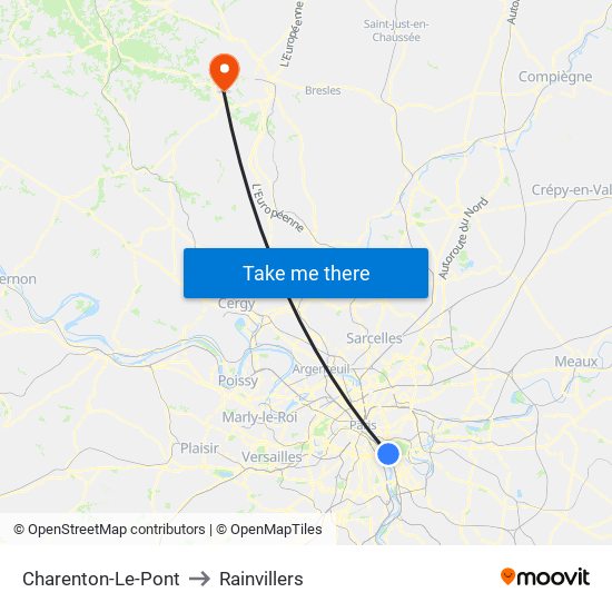 Charenton-Le-Pont to Rainvillers map