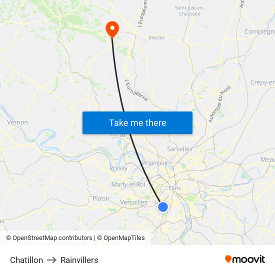 Chatillon to Rainvillers map