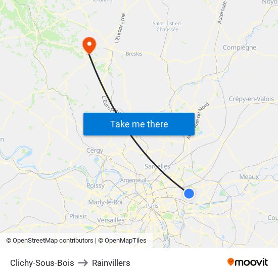 Clichy-Sous-Bois to Rainvillers map