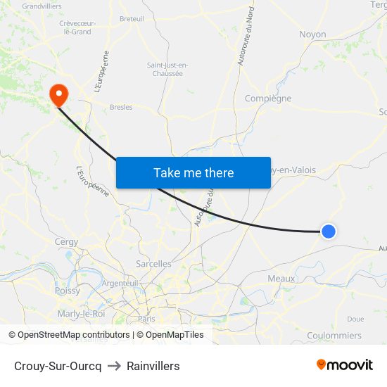 Crouy-Sur-Ourcq to Rainvillers map