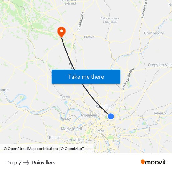 Dugny to Rainvillers map