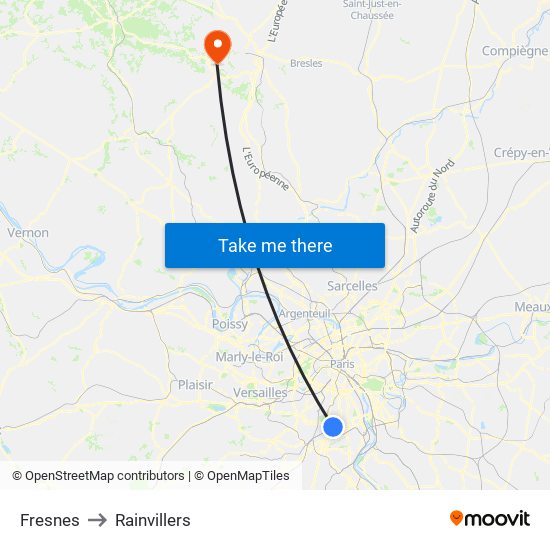Fresnes to Rainvillers map