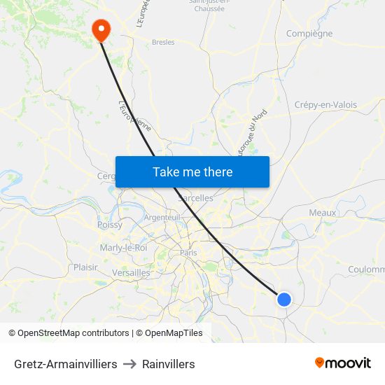 Gretz-Armainvilliers to Rainvillers map