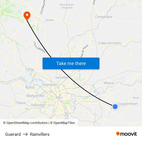 Guerard to Rainvillers map