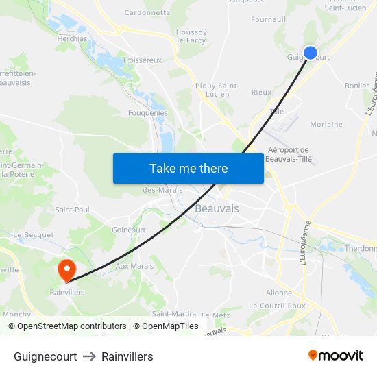 Guignecourt to Rainvillers map