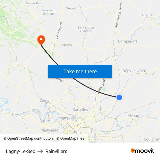 Lagny-Le-Sec to Rainvillers map