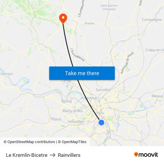 Le Kremlin-Bicetre to Rainvillers map