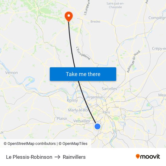 Le Plessis-Robinson to Rainvillers map