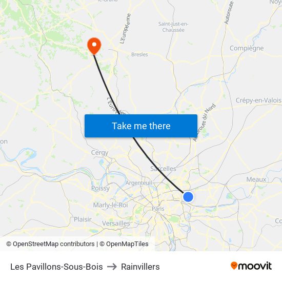 Les Pavillons-Sous-Bois to Rainvillers map