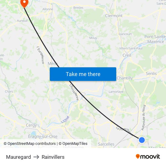 Mauregard to Rainvillers map