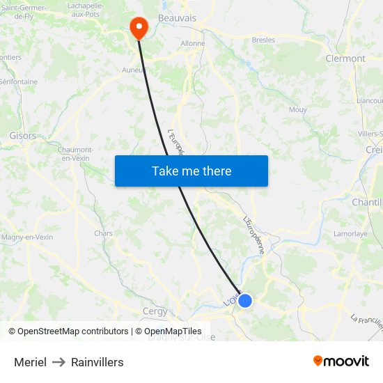 Meriel to Rainvillers map