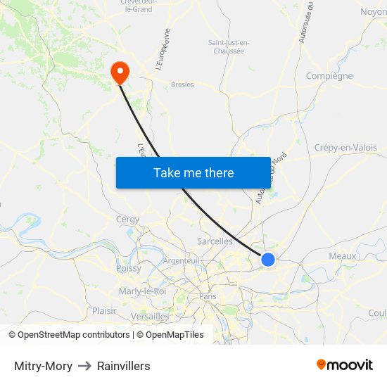 Mitry-Mory to Rainvillers map