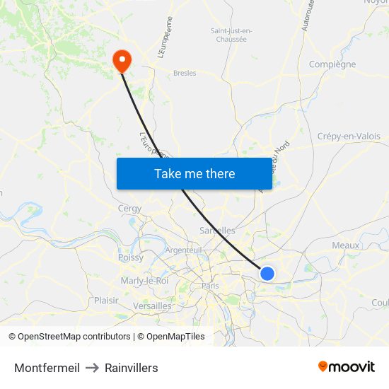 Montfermeil to Rainvillers map