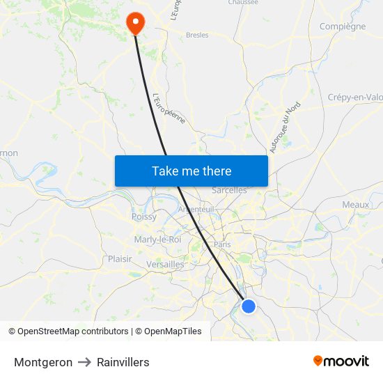 Montgeron to Rainvillers map