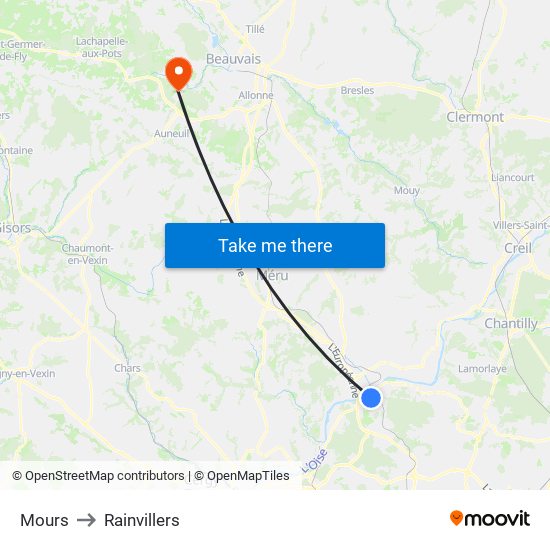 Mours to Rainvillers map