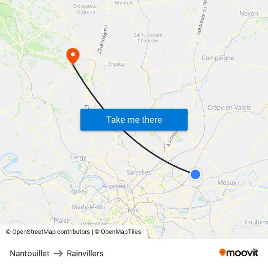 Nantouillet to Rainvillers map