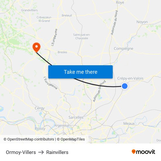 Ormoy-Villers to Rainvillers map