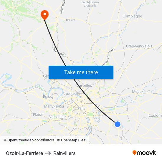 Ozoir-La-Ferriere to Rainvillers map