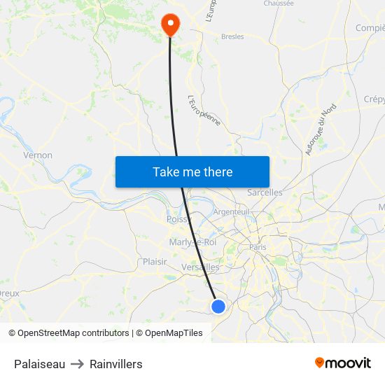 Palaiseau to Rainvillers map