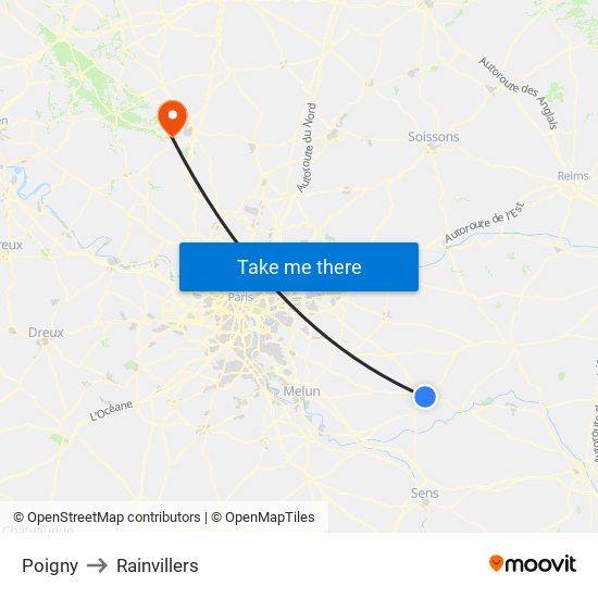 Poigny to Rainvillers map