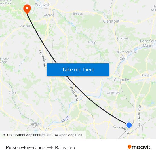 Puiseux-En-France to Rainvillers map